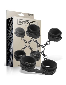 INTOYOU BLACK SHADOW SET DE ESPOSAS PARA TOBILLOS Y MUÑECAS CUERO VEGANO