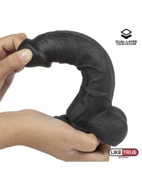 DILDO REALISTA SILICONA LÍQUIDA DUAL LAYER 20CM NEGRA - LIKETRUE