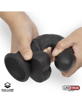 DILDO REALISTA SILICONA LÍQUIDA DUAL LAYER 20CM NEGRA - LIKETRUE