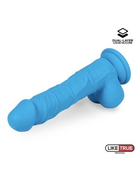 DILDO REALISTA SILICONA LÍQUIDA DUAL LAYER 20 CM AZUL de LIKETRUE