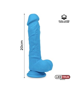 DILDO REALISTA SILICONA LÍQUIDA DUAL LAYER 20 CM AZUL de LIKETRUE