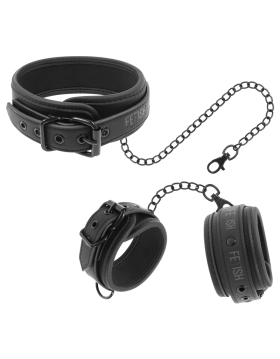 COLLAR Y ESPOSAS CUERO VEGANO CON FORRO DE NEOPRENO - FETISH SUBMISSIVE