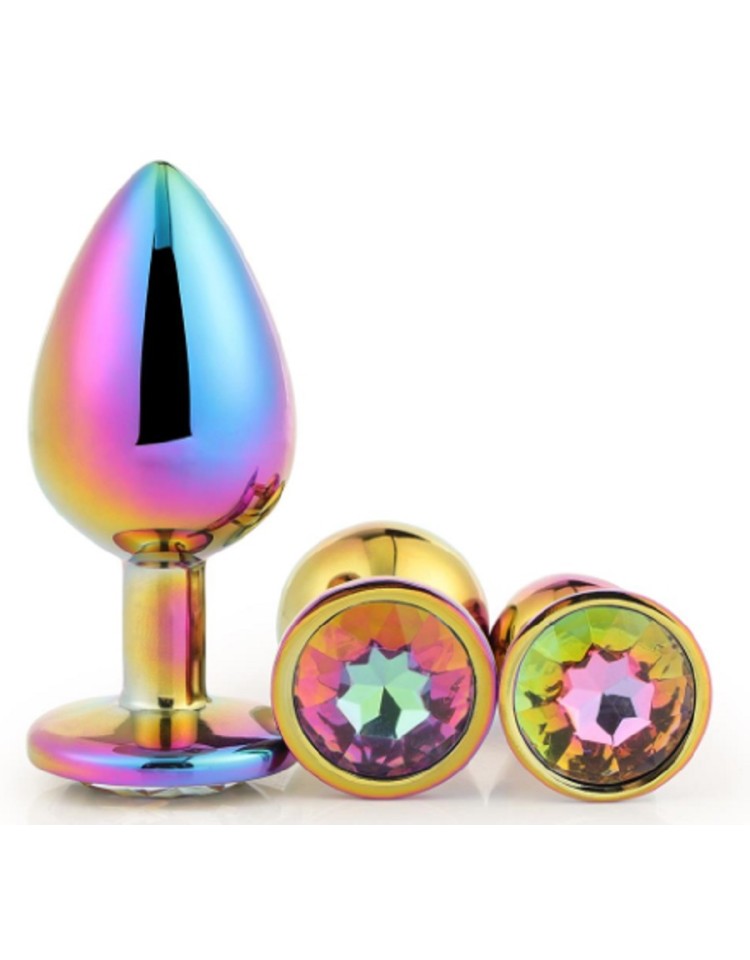 Set 3 plug anal multicolor con joya