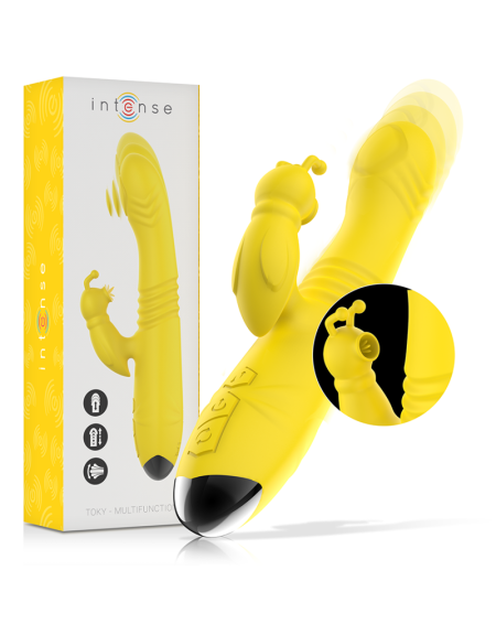 TOKY VIBRADOR MULTIFUNCIÓN RECARGABLE UP & DOWN CON ESTIMULADOR DE CLITORIS AMARILLO