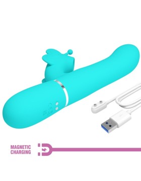 VIBRADOR RABBIT MULTIFUNCIÓN 4 EN 1 MARIPOSA VERDE AGUA