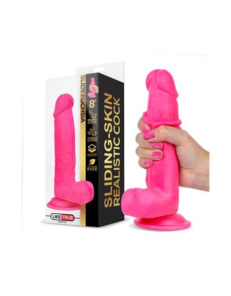 Slidy Fuchsia Dildo Realista Dual Layer Retráctil y Orientable 8" - LIKETRUE