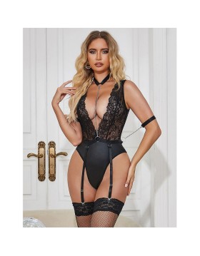 BODY SEXY CON LIGUEROS NEGRO L/XL