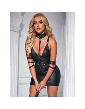 VESTIDO BONDAGE CUERO NEGRO L/XL