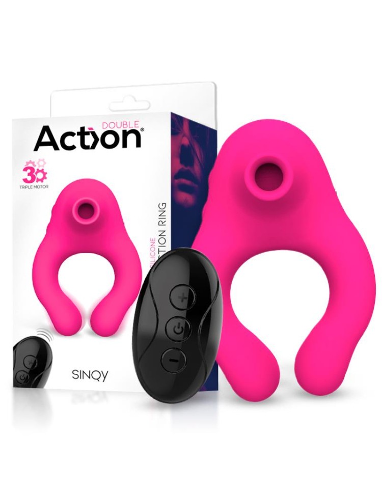 ACTION SINQY ANILLO VIBRADOR CON SUCCIONADOR DE CLÍTORIS CON CONTROL REMOTO