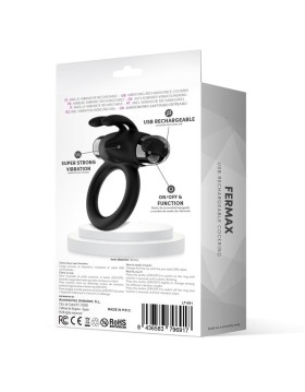 LATETOBED FERMAX ANILLO VIBRADOR CON CONEJITO USB SILICONA NEGRO