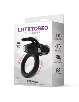 LATETOBED FERMAX ANILLO VIBRADOR CON CONEJITO USB SILICONA NEGRO