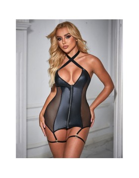 VESTIDO SESY DE REJILLA Y CUERO S/M