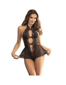 BODY CUELLO HALTER ESPALDA DESCUBIERTA ENCAJE NEGRO S/M